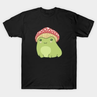 Cute Green Frog in Toadstool Hat, Chubby Cottagecore Aesthetic Frogge T-Shirt